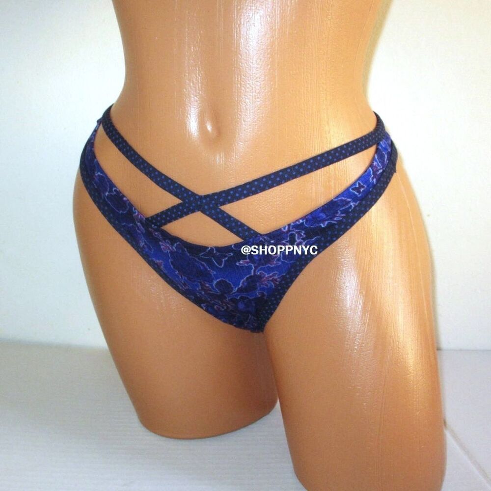 VICTORIA'S SECRET Cotton Strappy Thong Panty Blue Floral S M L XL Soft nwt